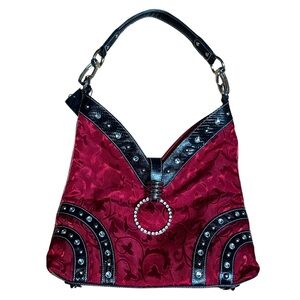 NWT Mark Chantal Y2K Red Brocade Shoulder Bag Chic Rhinestone Goth Western